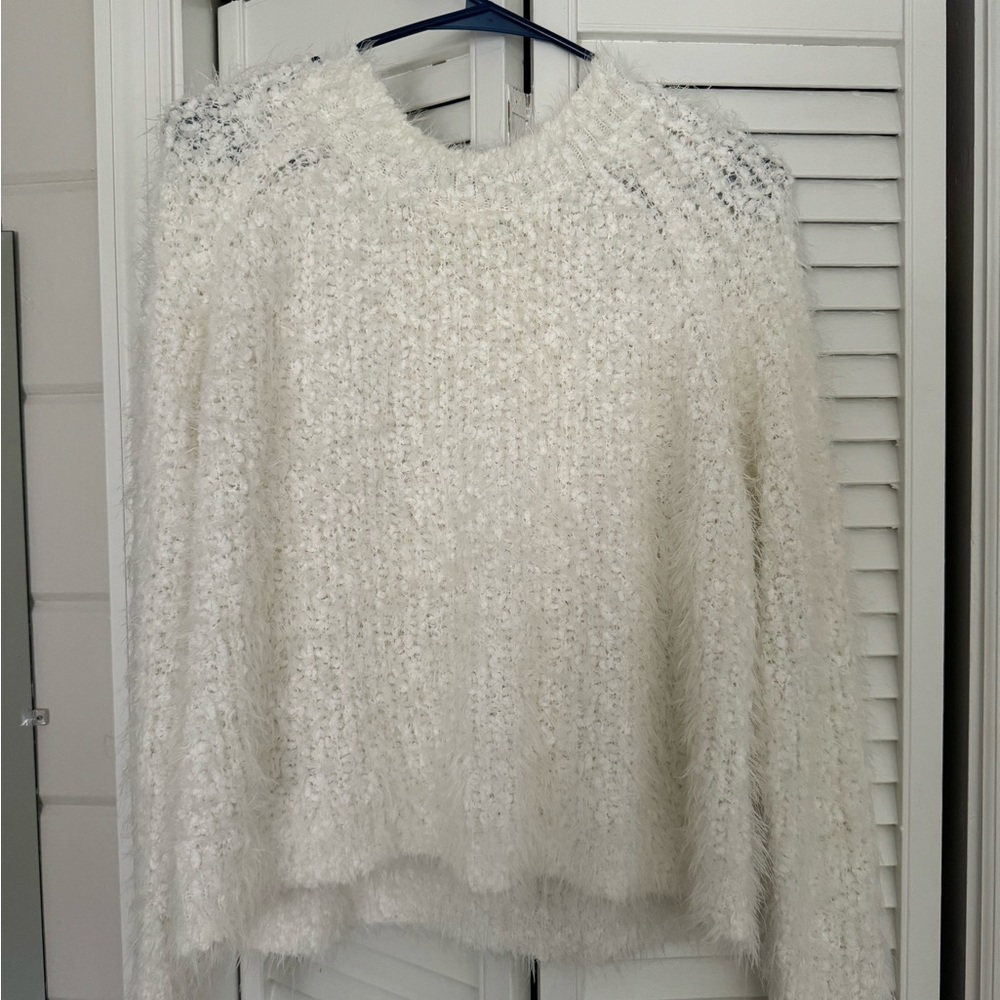 Women's White Fuzzy Sweater